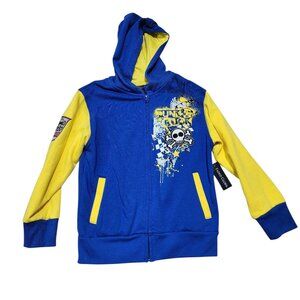 NEW Faded Glory Zip-Up Sweatshirt Punk Rock Blue & Yellow Hoodie Boys M‎ (8)